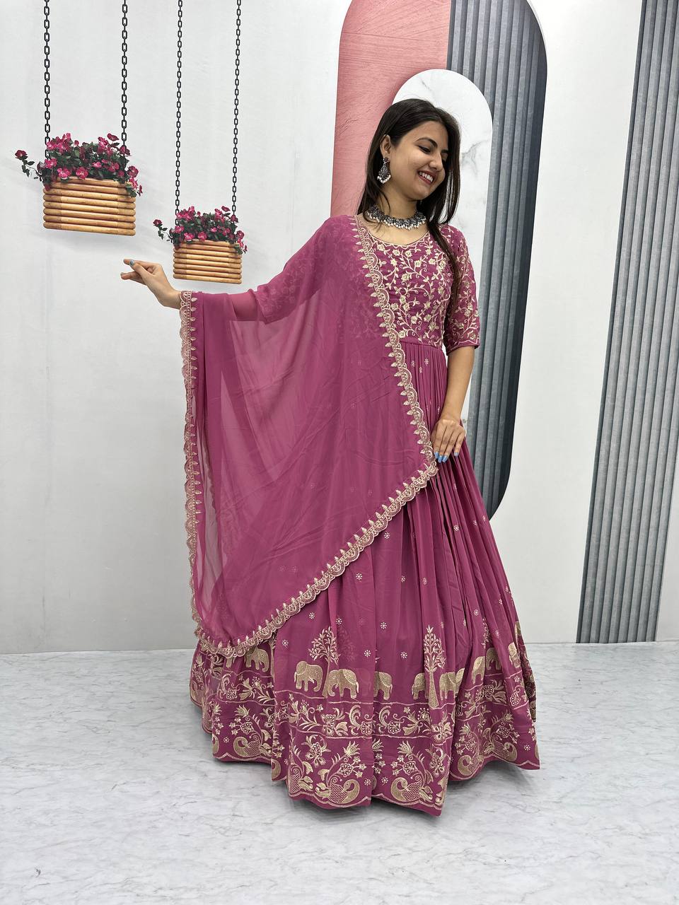 Festival Special Fox Georgette Embroidered Gown with Dupatta