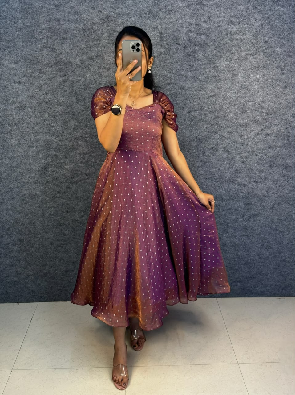 Designer princess party wear Tissue Butti  Midi gown (TG04)