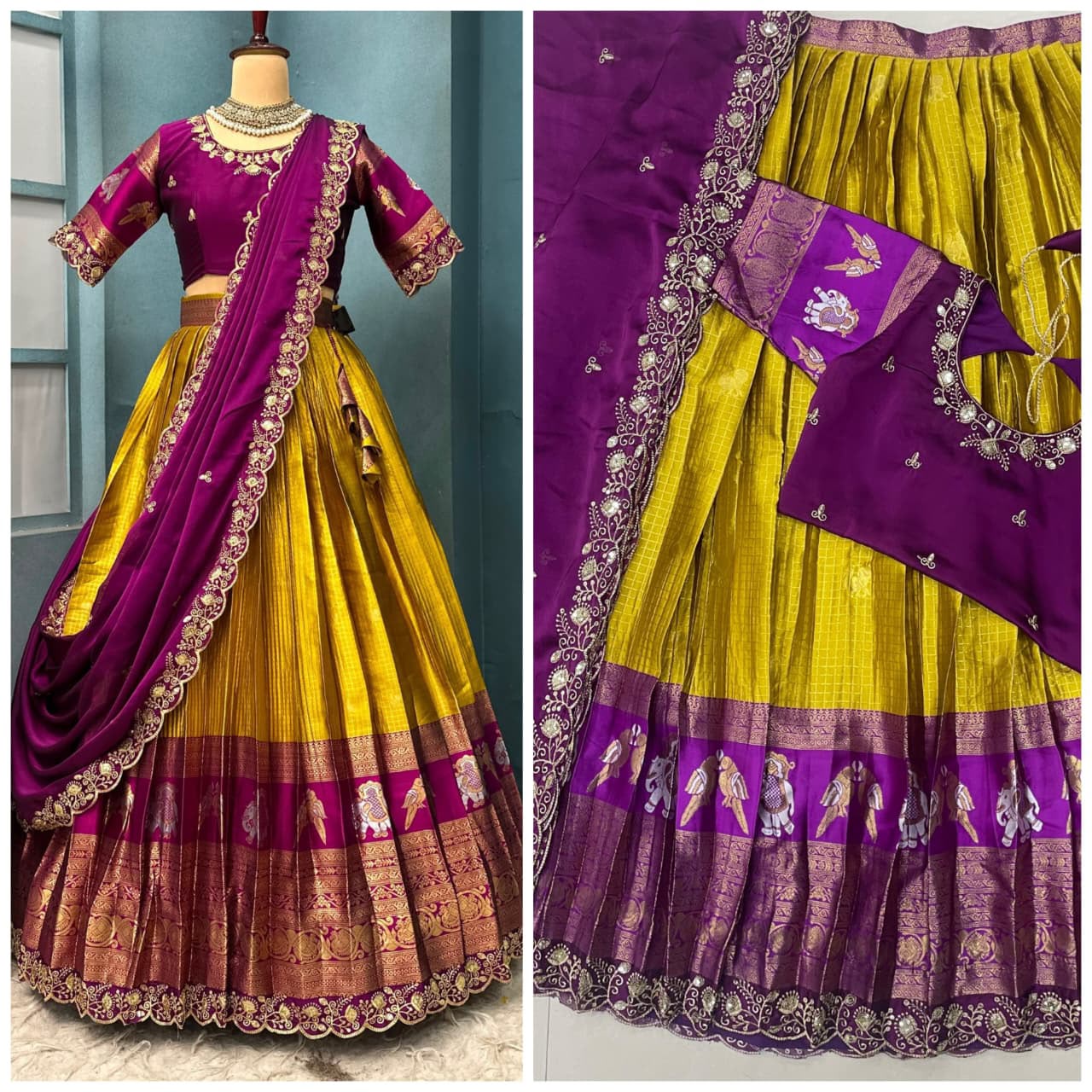 Full stiched Kanjivaram silk Lehanga (LH04)