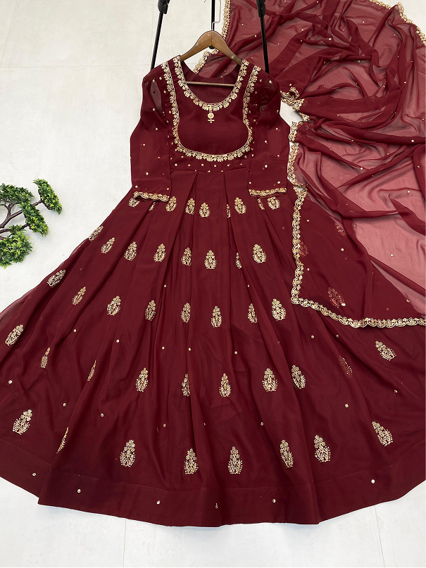 Exclusive Georgette Sequence Embroidered Gown with Dupatta – 2-Piece Set