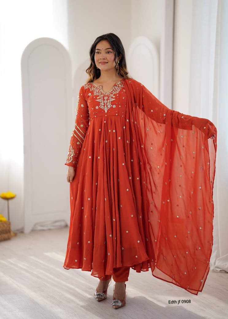 Designer Collection In Faux Georgette With Embroidery Work Gown And Dupatta Set (RK2304)