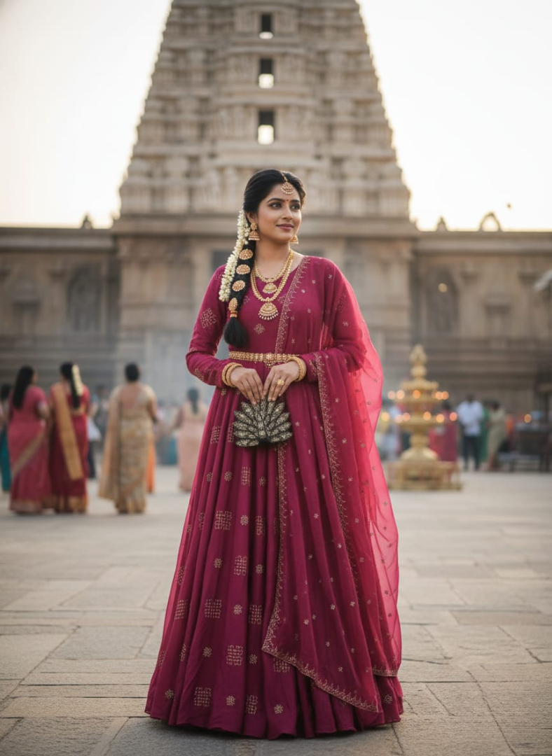 Designer Rangoli Silk Beads & Sequence Work Gown with Dupatta – Festive Collection