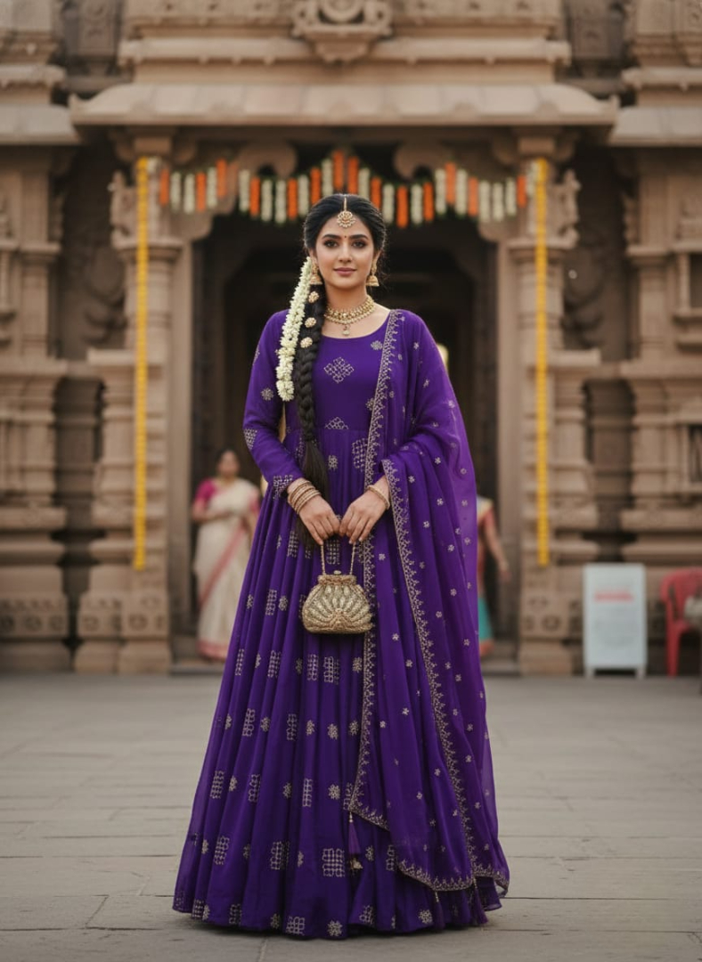 Designer Rangoli Silk Beads & Sequence Work Gown with Dupatta – Festive Collection