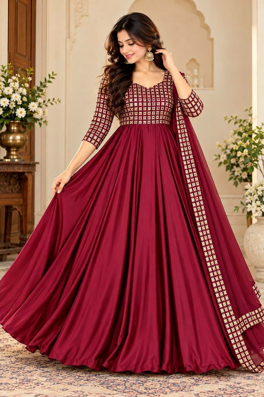 RANGOLI SILK ANARKALI MEROON (RSA01)