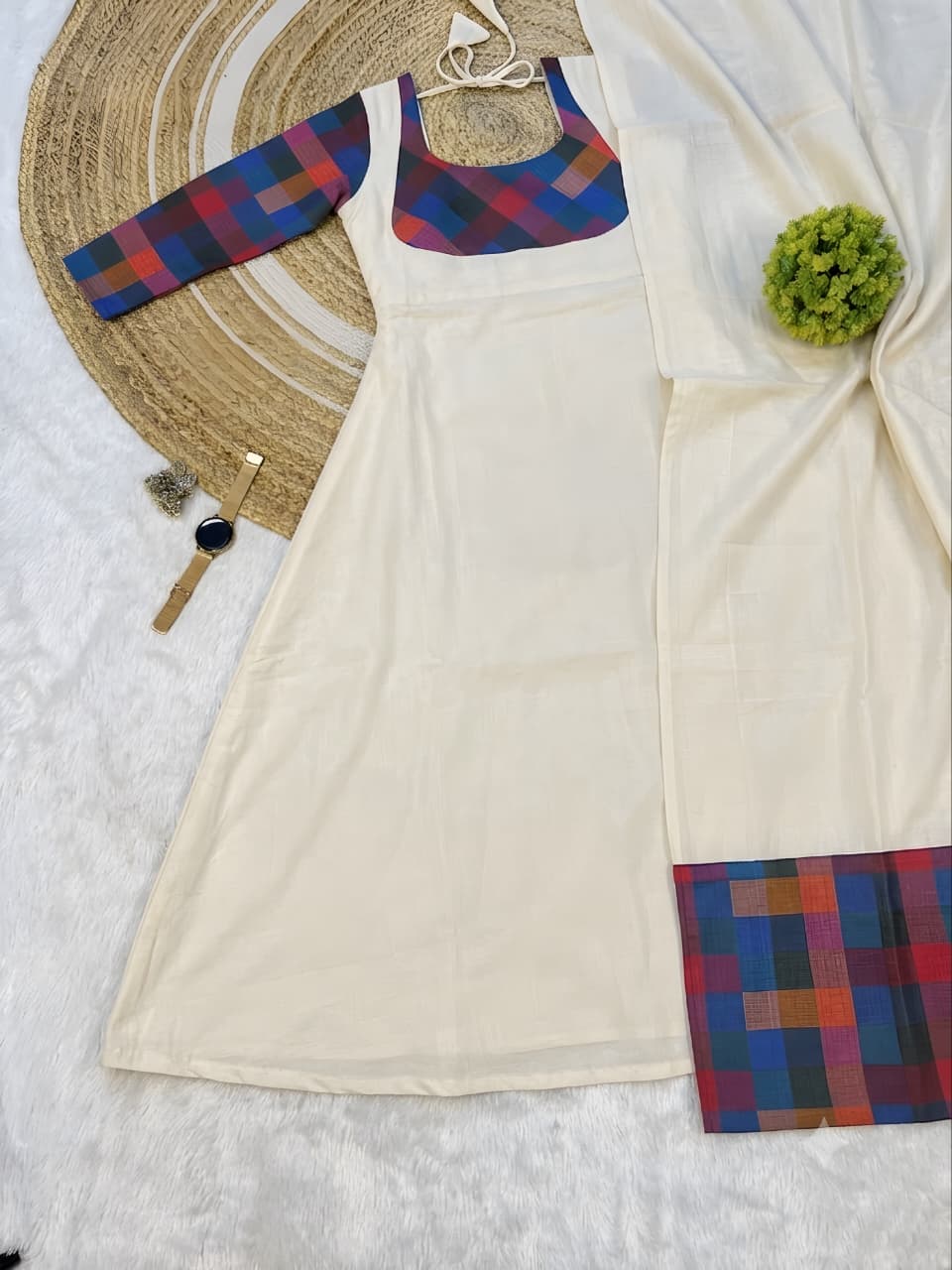 Madras Kattam Gown dupatta (MK03)