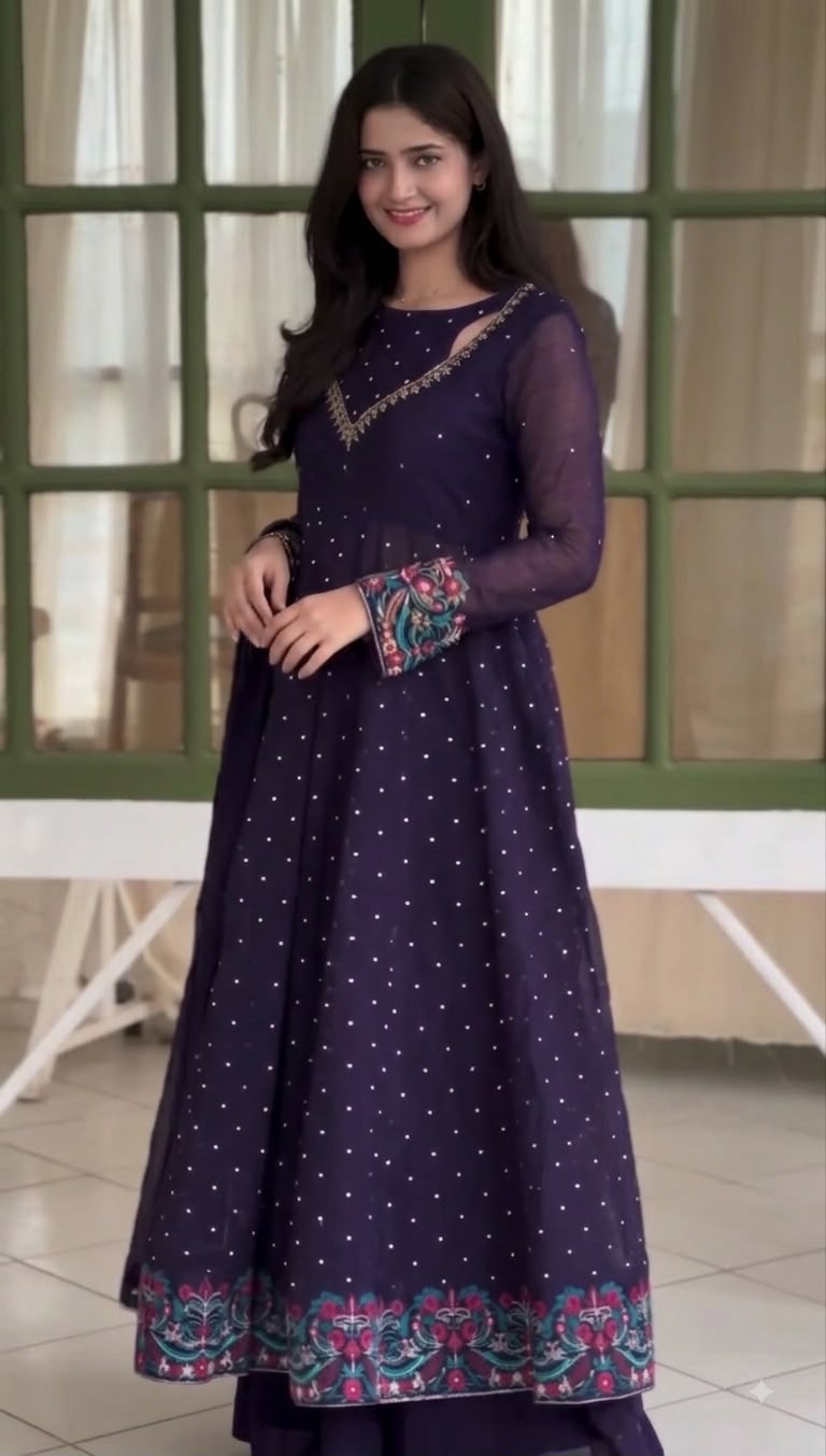 Faux Georgette Embroidery Work With Full Sleeve Maxy(AT01)