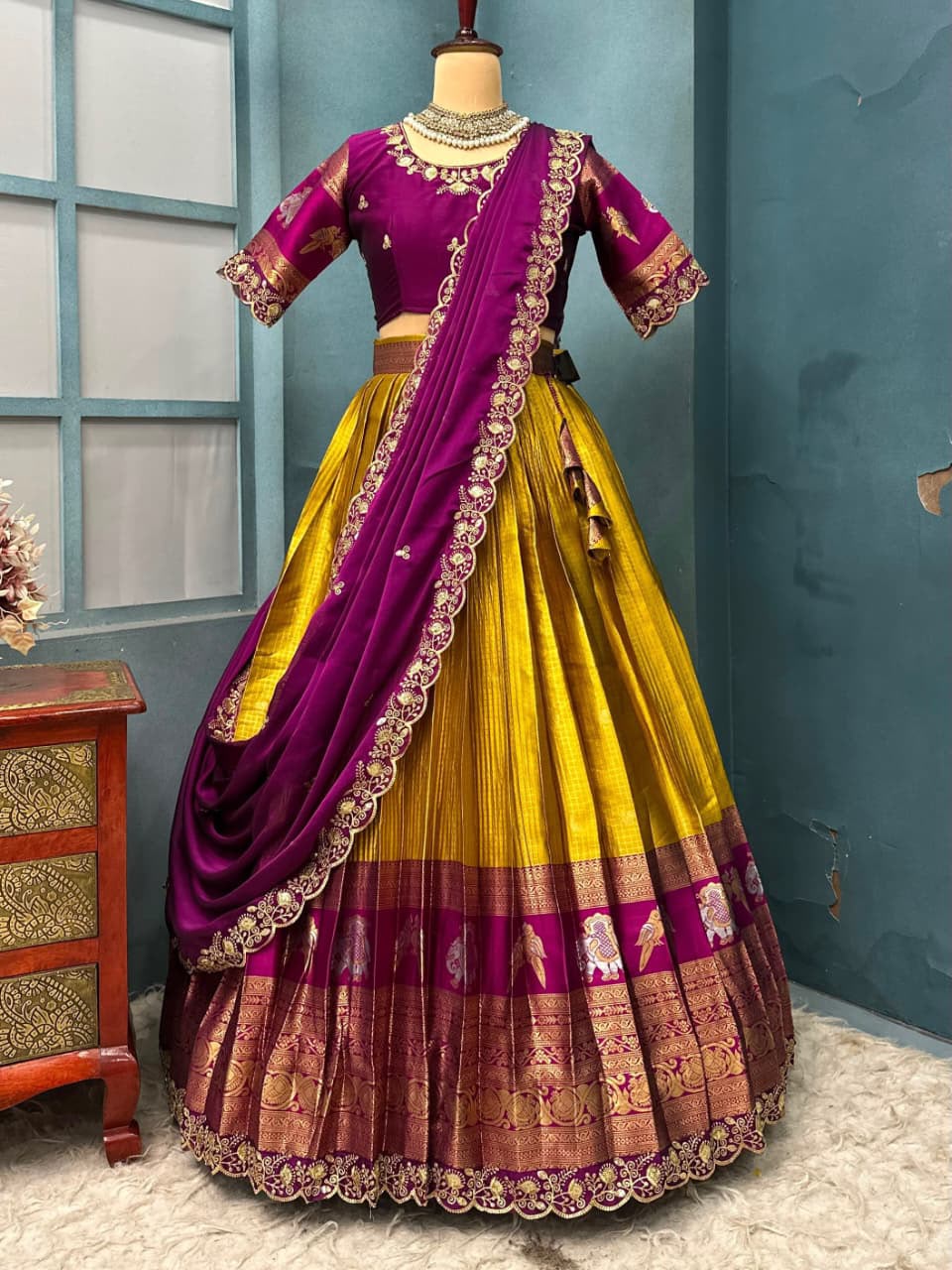 Full stiched Kanjivaram silk Lehanga (LH04)