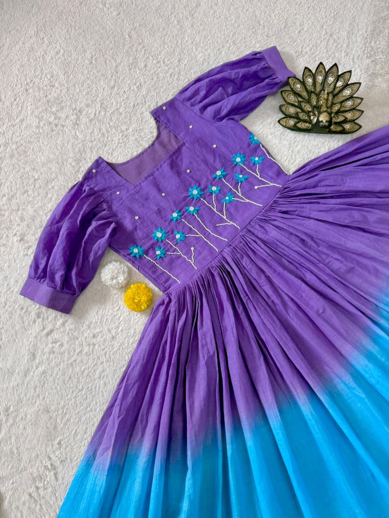 Soft Mul Cotton with Pearls & Thread Handwork Gown Dress (MCD01)