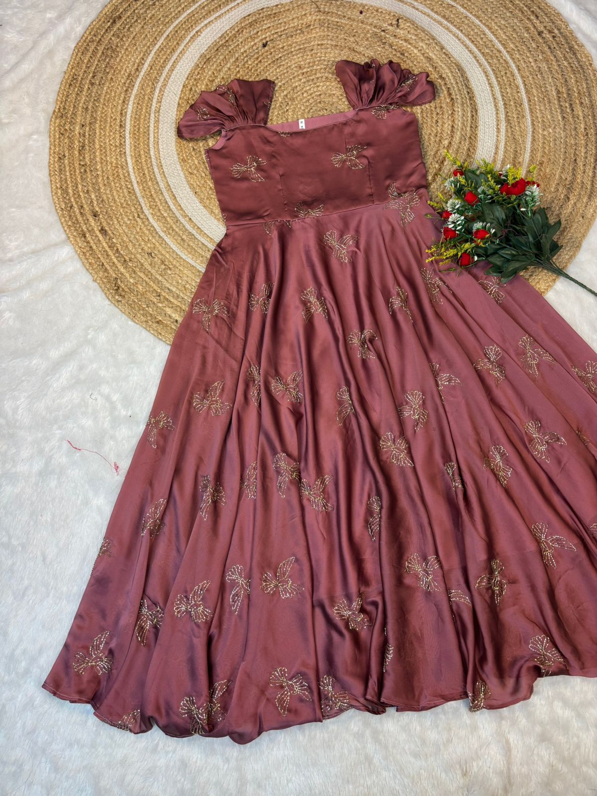 Rangoli silk fabric with beautiful “sparrow” beads aari work Gown(RS01)