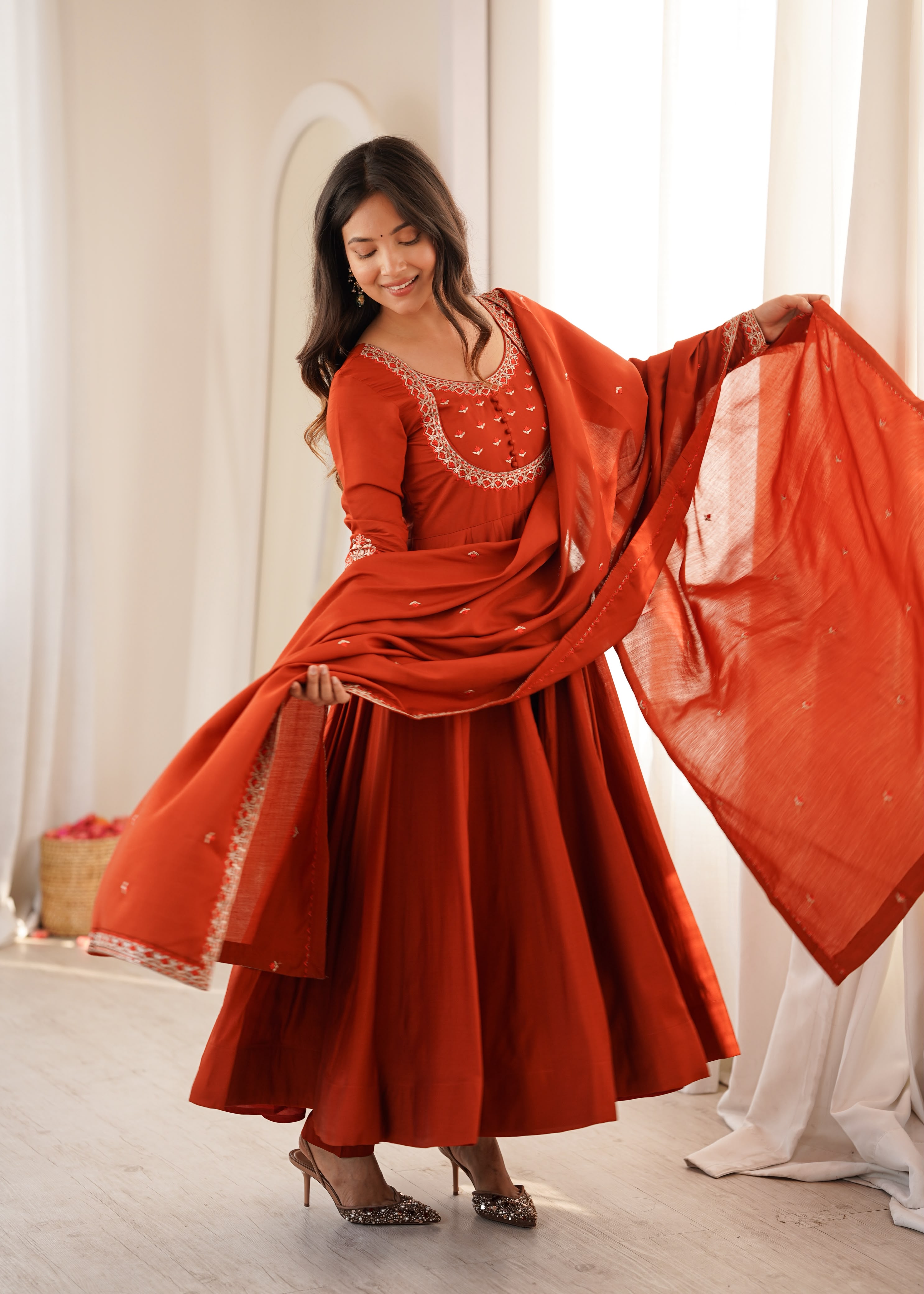 PURE ROMAN CHANDERI SILK FLARE ANARKALI (PRC01)