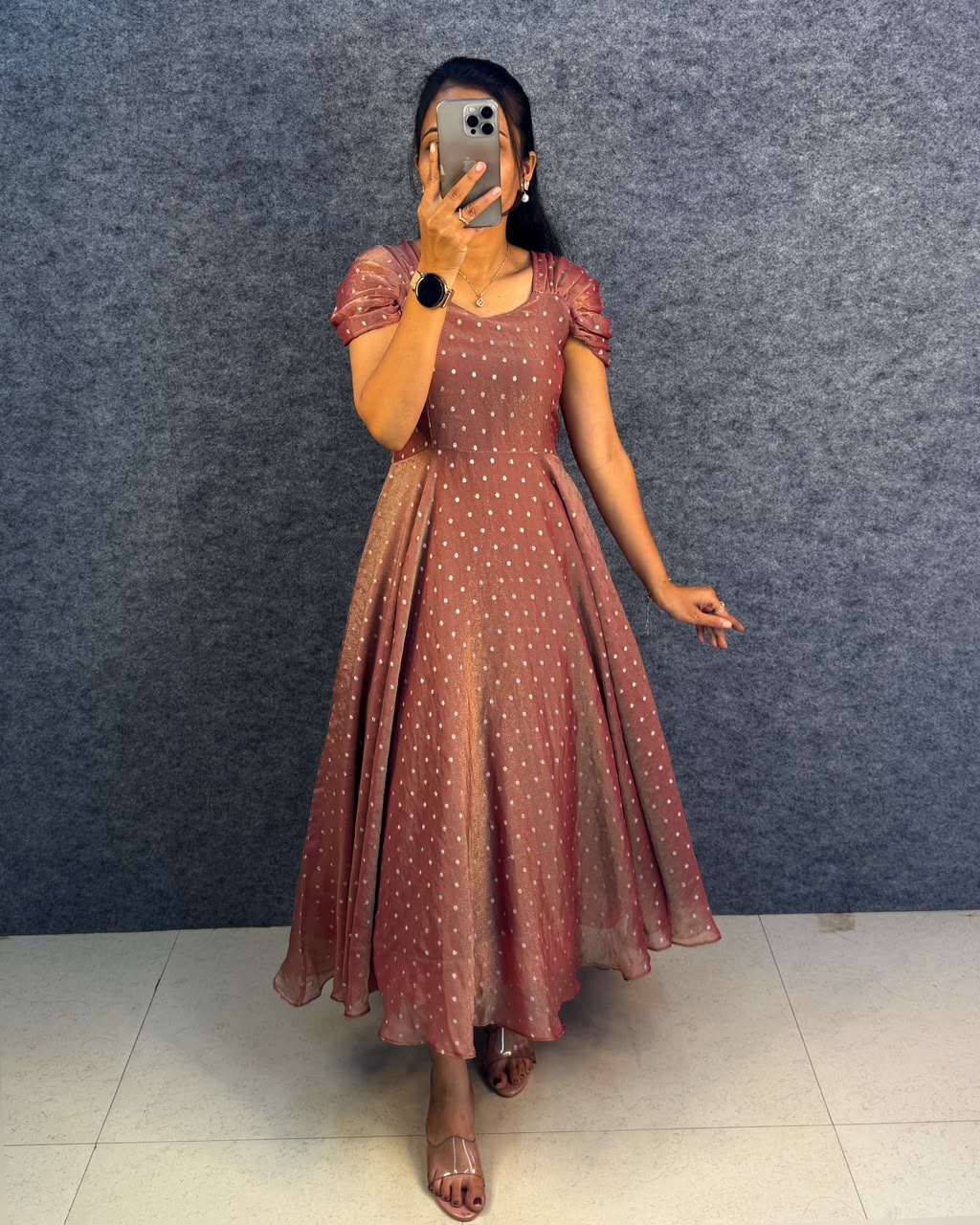 Designer princess party wear Tissue Butti  Midi gown (TG02)