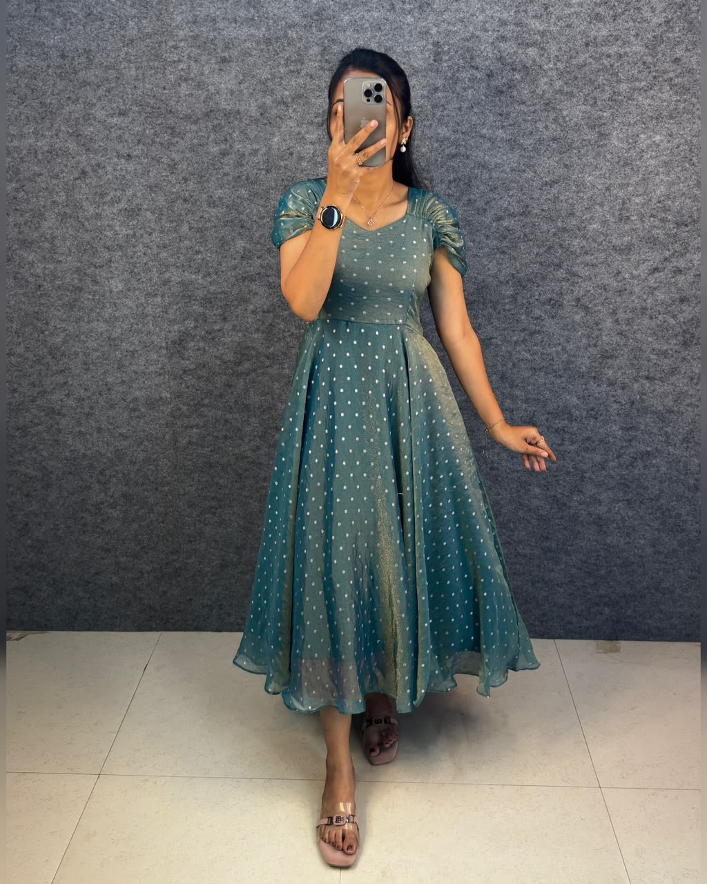 Designer princess party wear Tissue Butti  Midi gown (TG01)