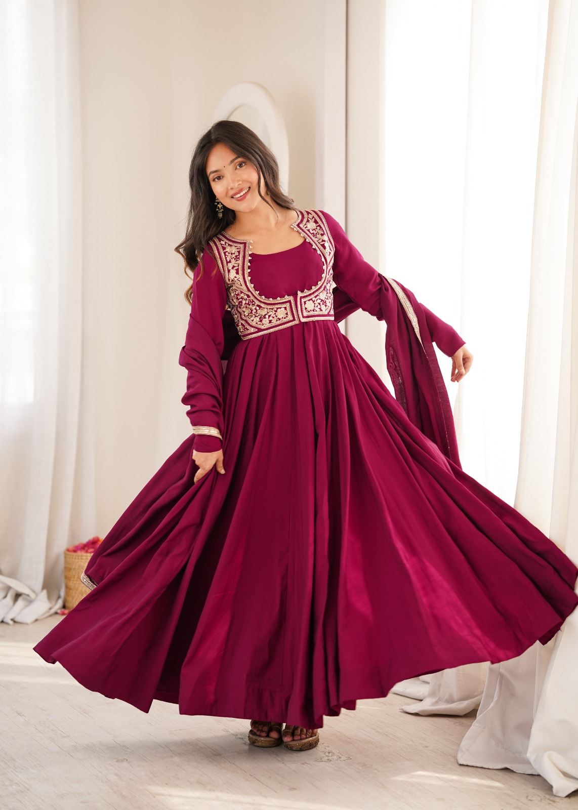 Pure Roman silk  Chanderi Anarkali Set (RSAS1)