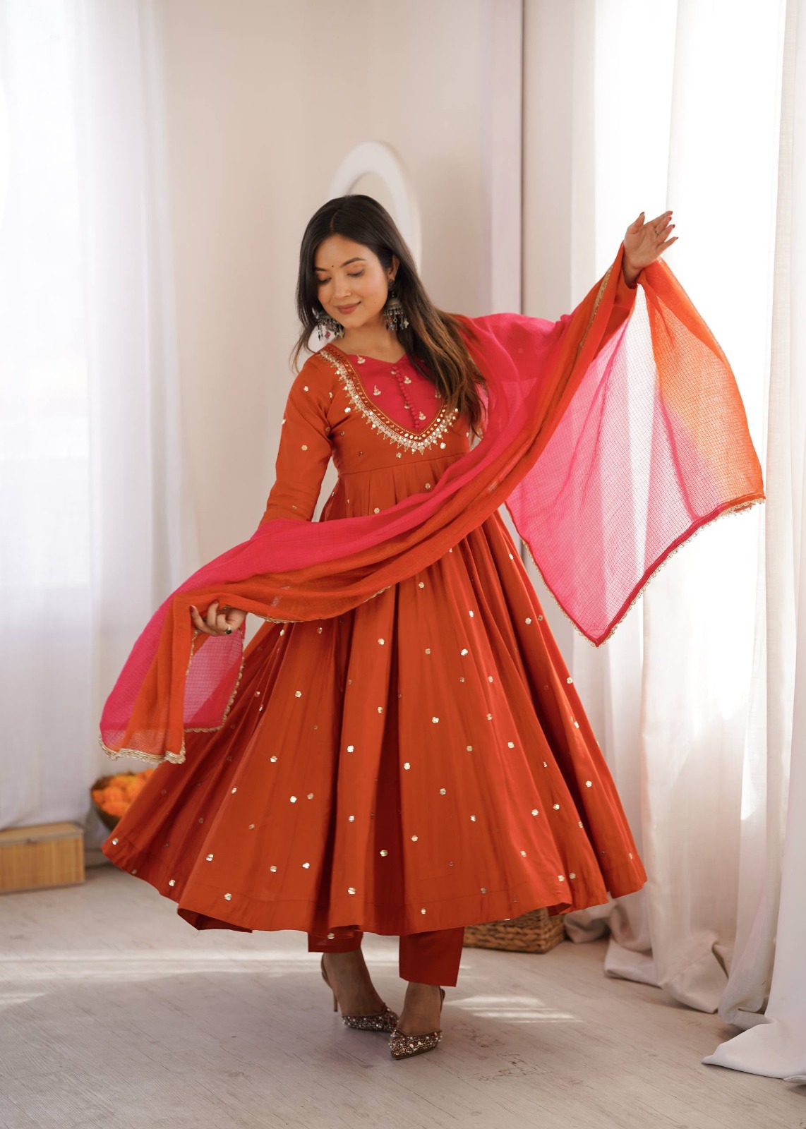 Roman Silk Embroidery Sequence with Real Mirror Work (RS006)