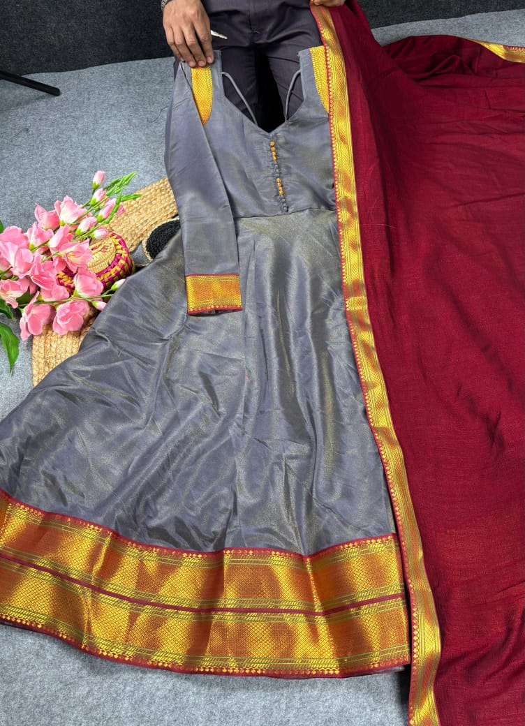 Traditional Pongal Special Russian Silk Maxi Gown with Dupatta