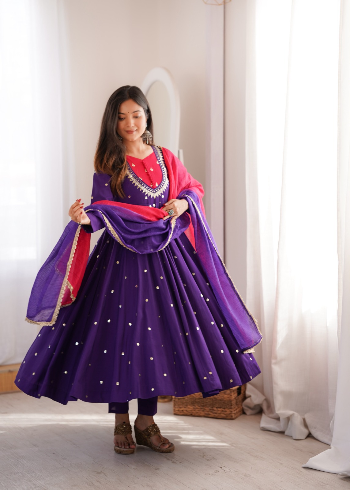 Roman Silk Embroidery Sequence with Real Mirror Work (RS001)