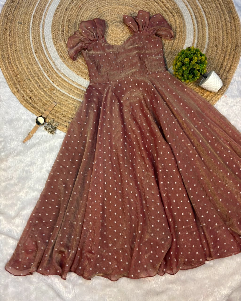 Designer princess party wear Tissue Butti  Midi gown (TG02)