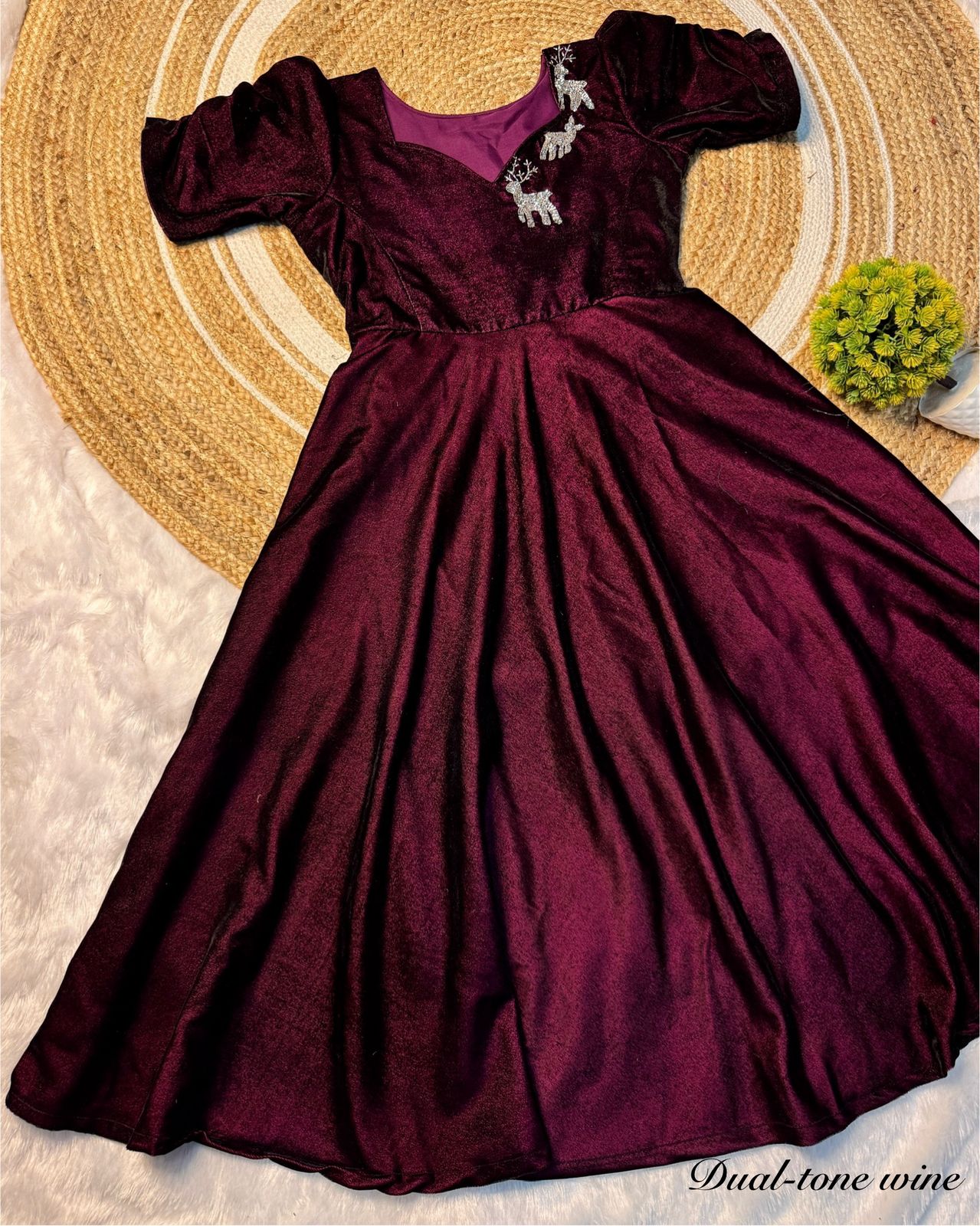 Designer Party Wear Dual-Tone Velvet Midi Gown with Maggam Work