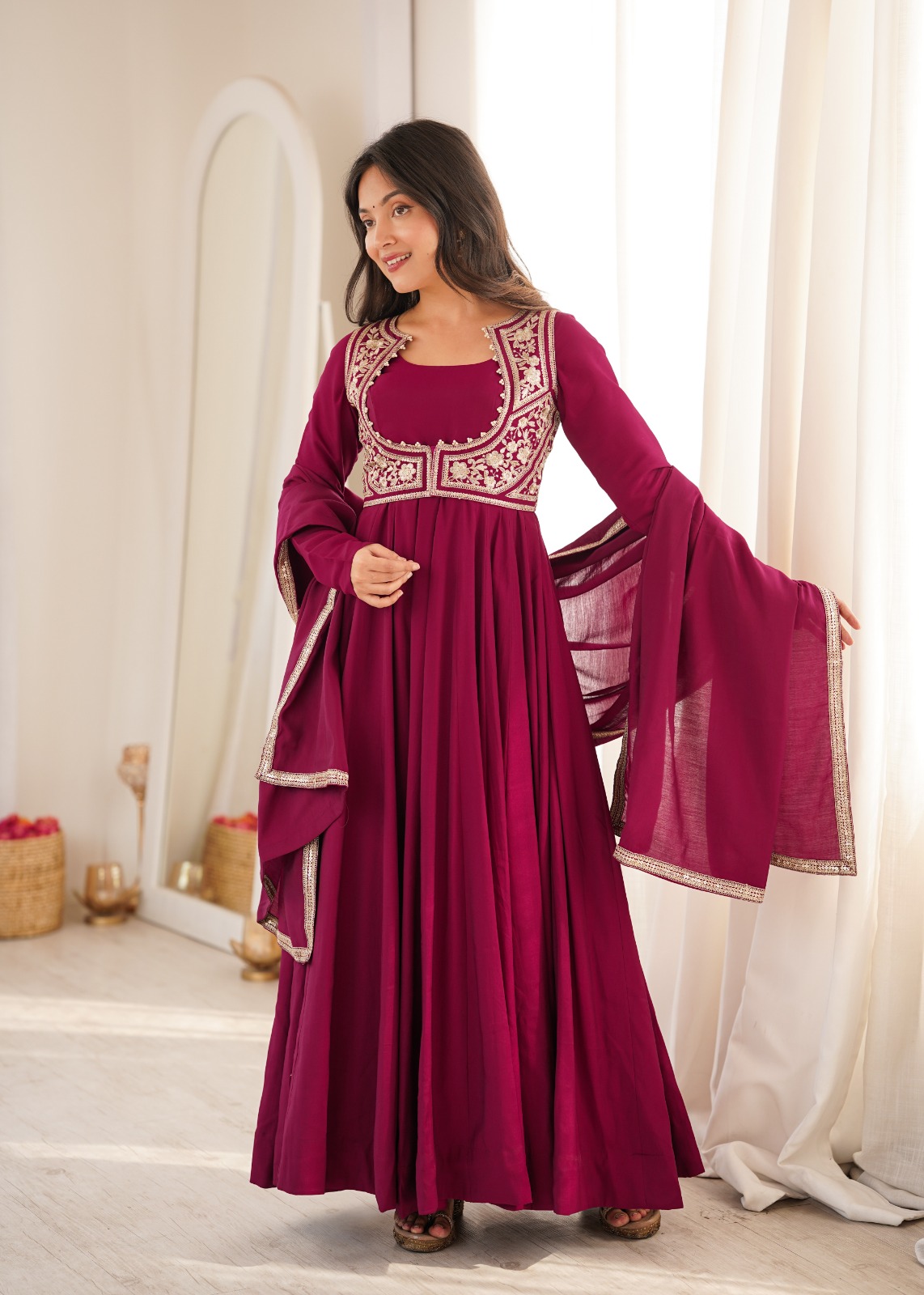 Pure Roman silk  Chanderi Anarkali Set (RSAS1)