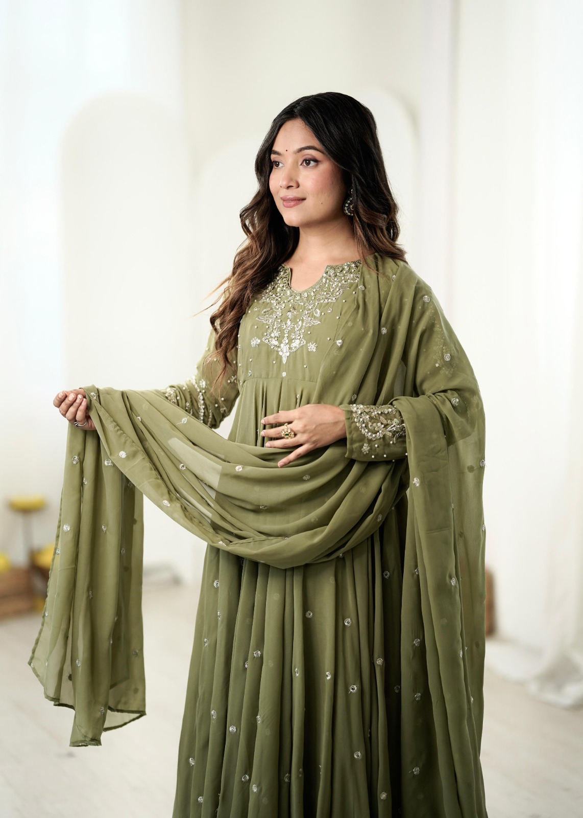 Faux Georgette  Gown And Dupatta Set (FGS02)