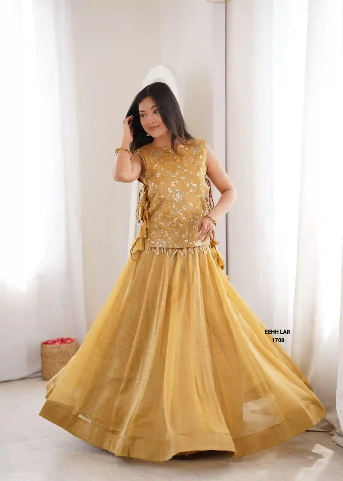 Elegant Flared Lehenga with Intricate Zari Embroidered Koti With Plain Blouse (LB02)