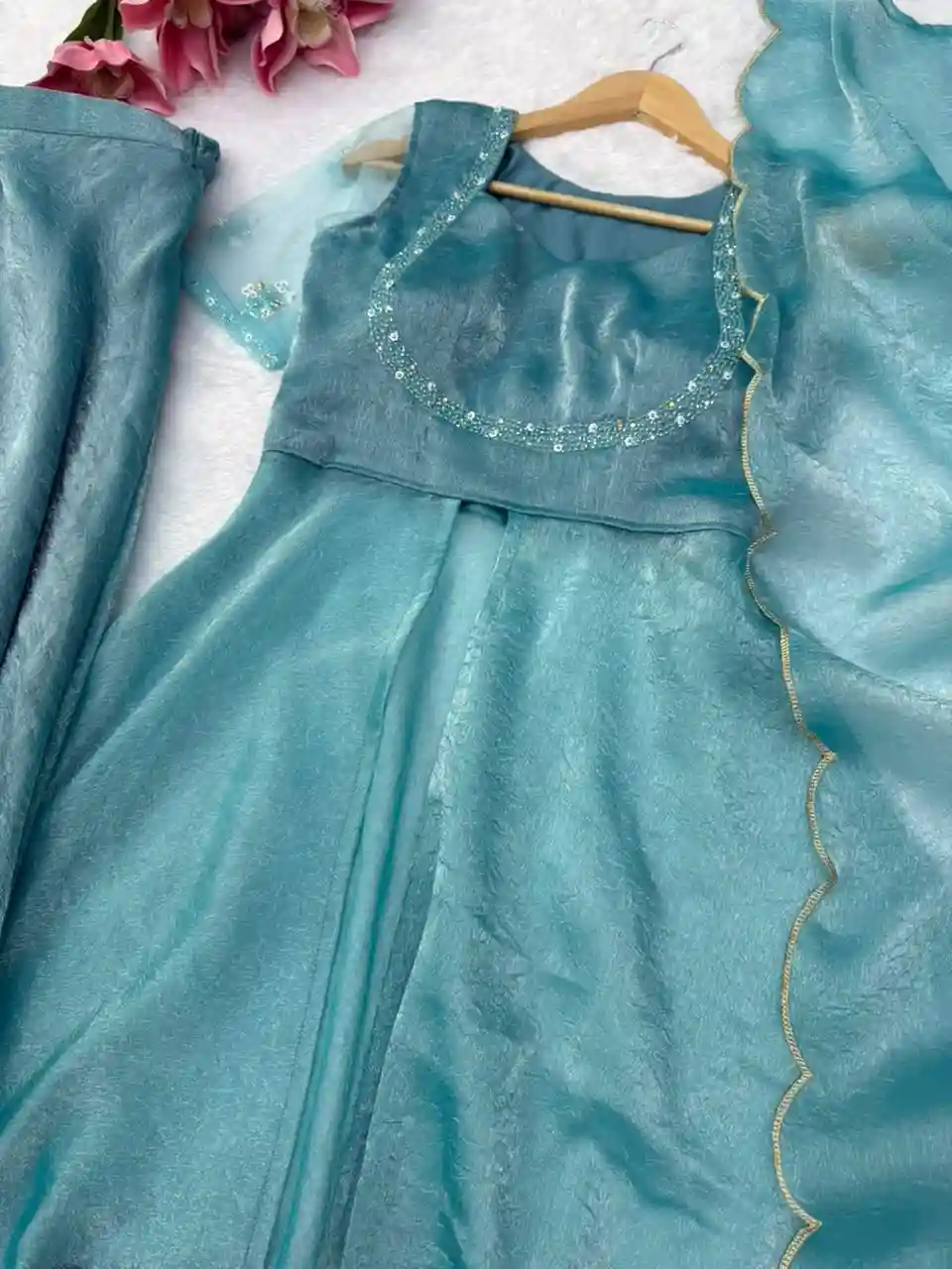 Fendy Crush Anarkali with palazzo dupatta (sky1)