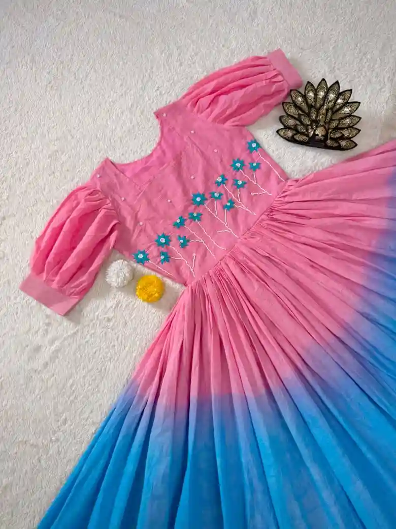 Soft Mul Cotton with Pearls & Thread Handwork Gown Dress (MCD03)