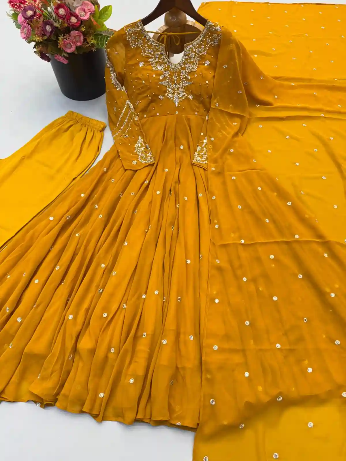Designer Collection In Faux Georgette With Embroidery Work Gown And Dupatta Set (RK2302)