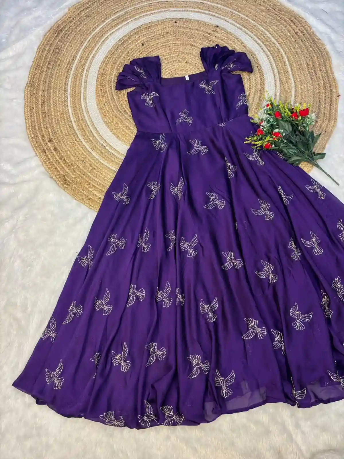 Rangoli silk fabric with beautiful “sparrow” beads aari work Gown(RS02)
