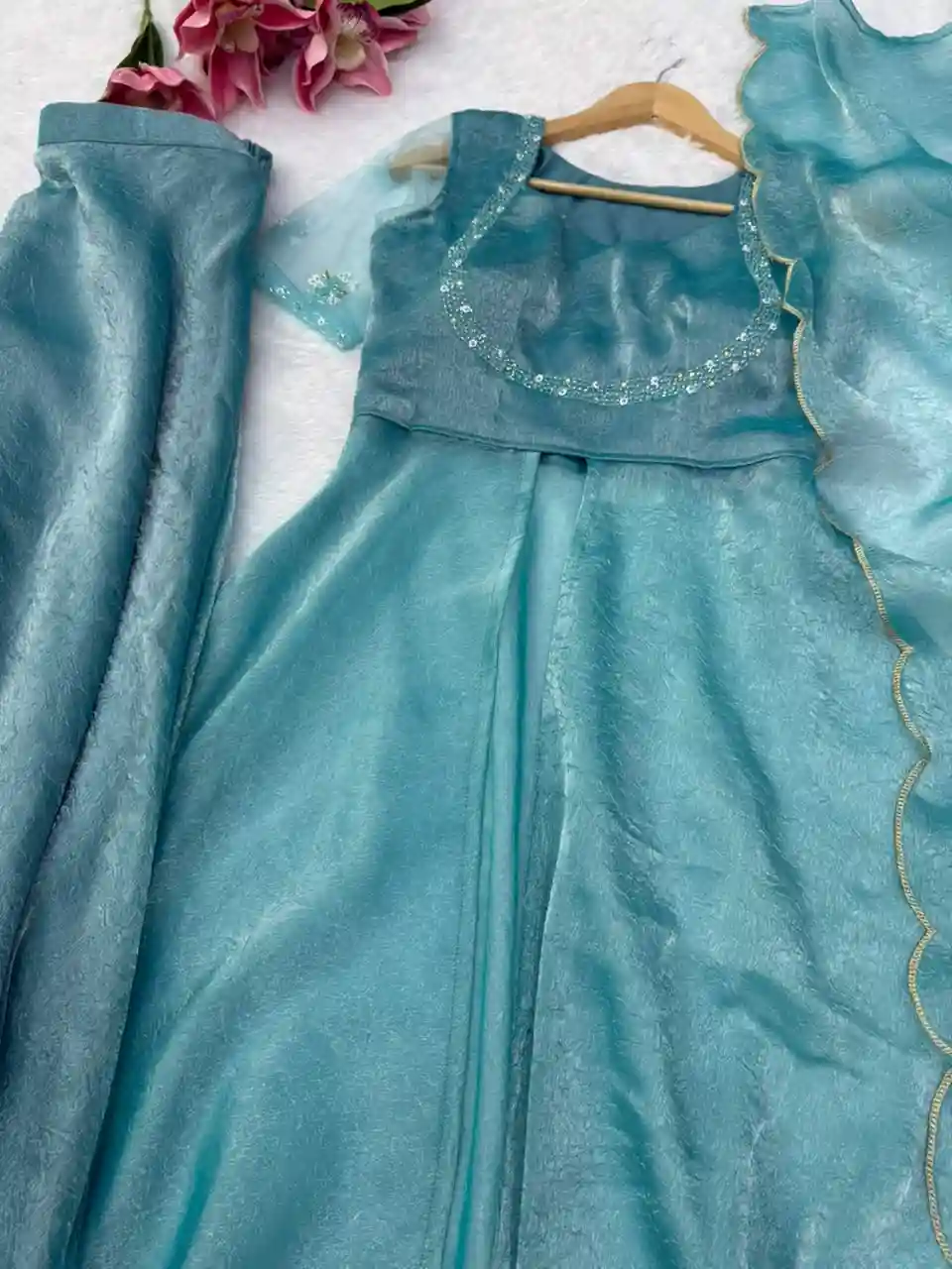Fendy Crush Anarkali with palazzo dupatta (sky1)