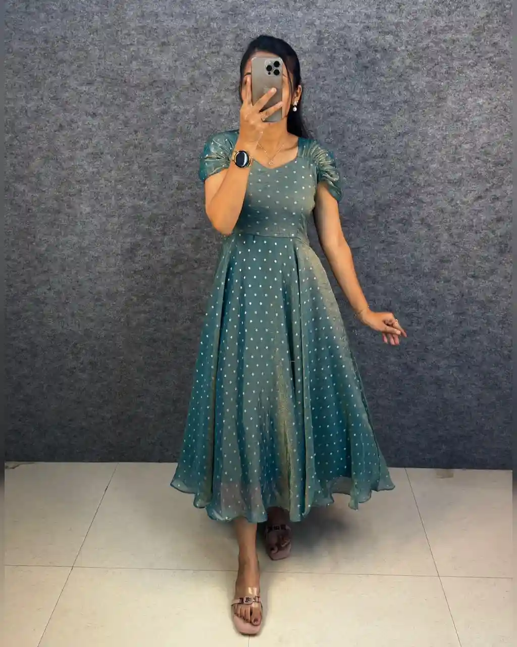 Designer princess party wear Tissue Butti  Midi gown (TG01)