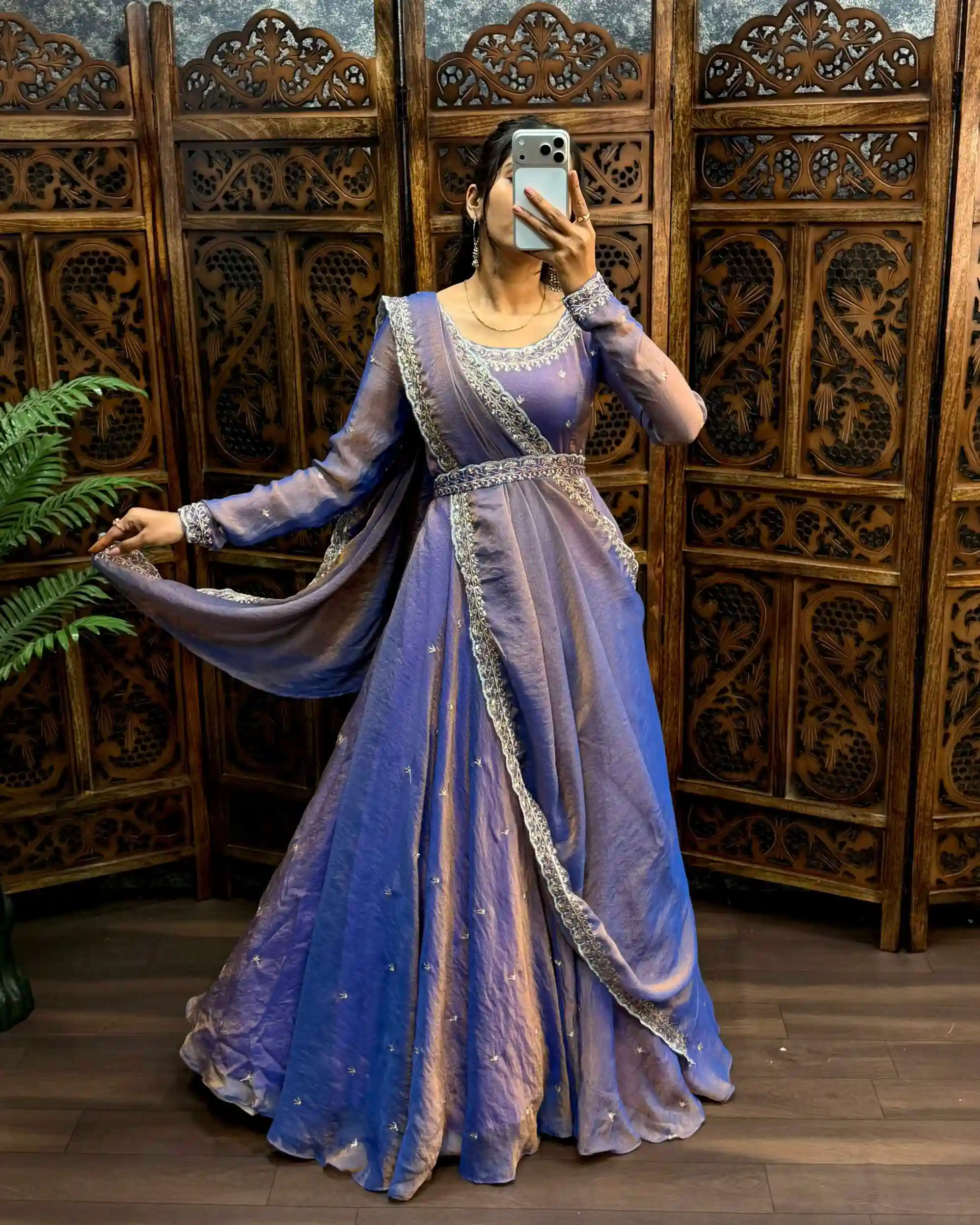 South Silk Gown with Dupatta & Belt ( PSSG01)