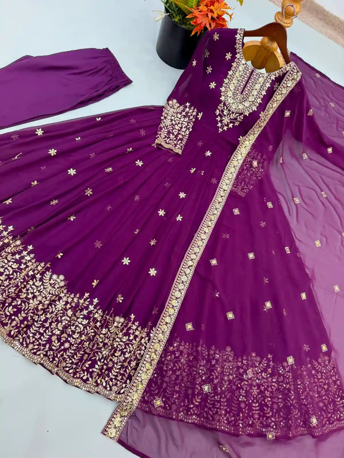 Georgette With Heavy Embroidered Sequence Ethnic Wear (EW01)