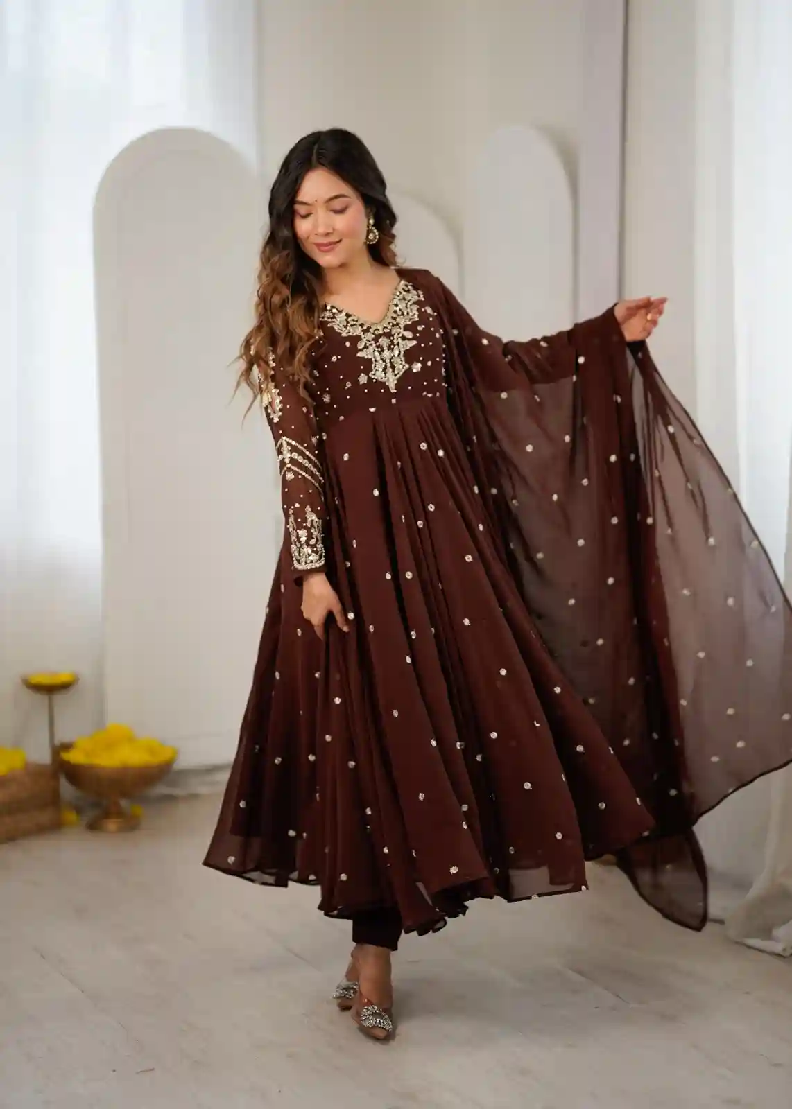 Designer Collection In Faux Georgette With Embroidery Work Gown And Dupatta Set (RK2301)