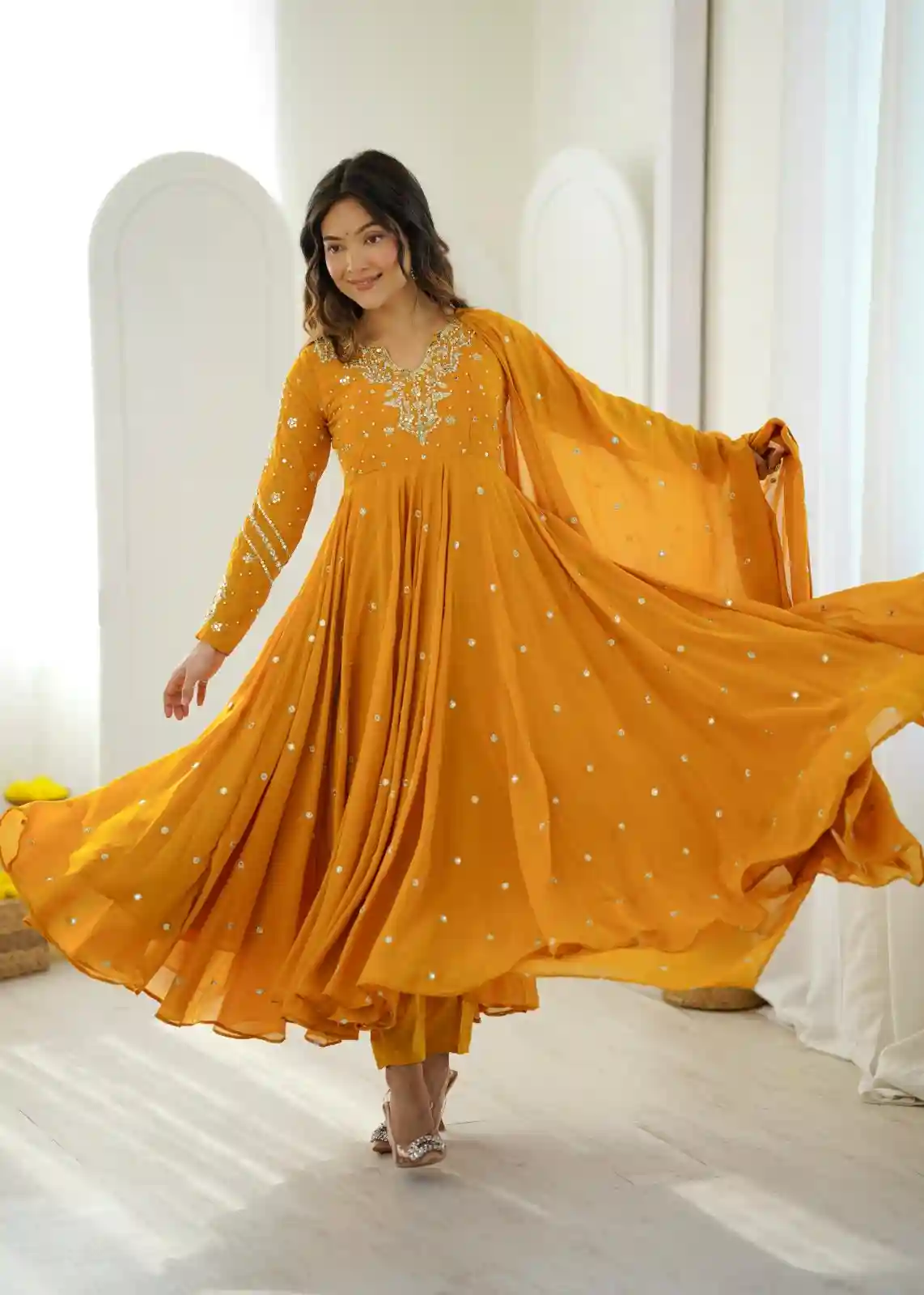 Designer Collection In Faux Georgette With Embroidery Work Gown And Dupatta Set (RK2302)