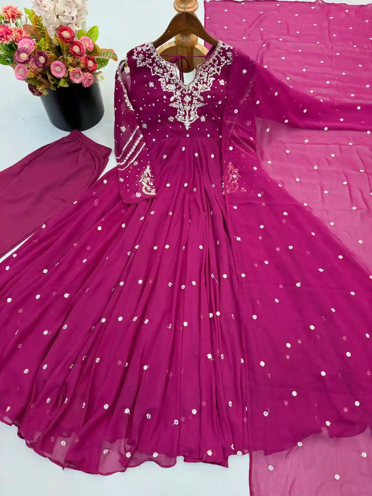 Designer Collection In Faux Georgette With Embroidery Work Gown And Dupatta Set (RK2303)