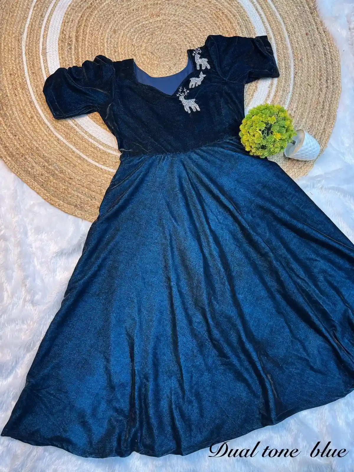 Designer Party Wear Dual-Tone Velvet Midi Gown with Maggam Work