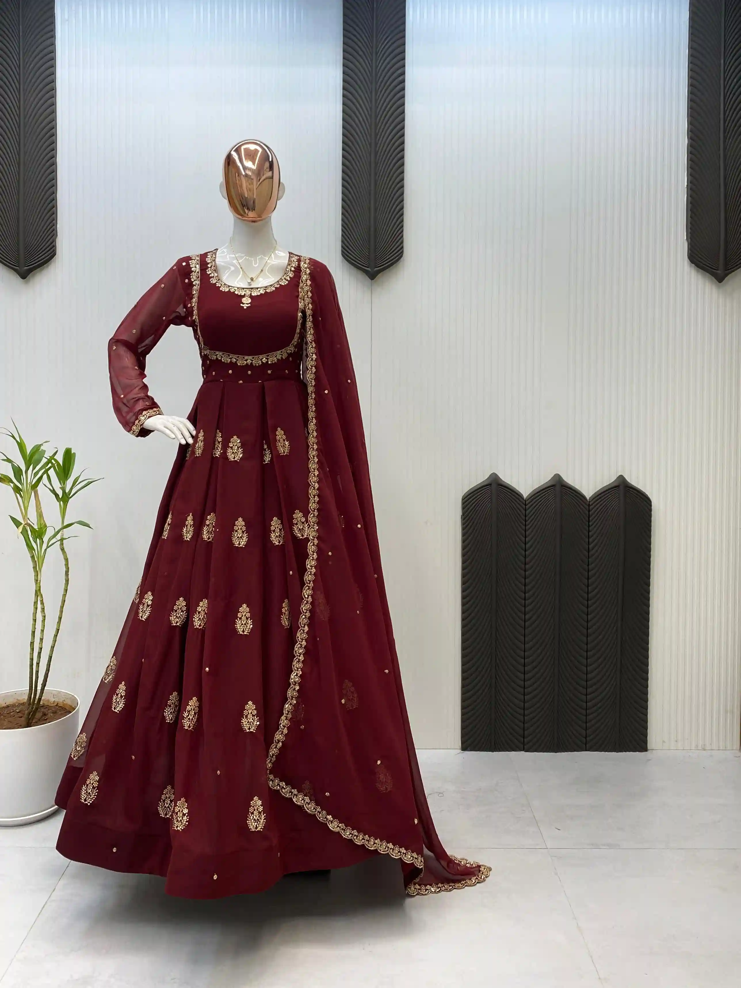 Exclusive Georgette Sequence Embroidered Gown with Dupatta – 2-Piece Set