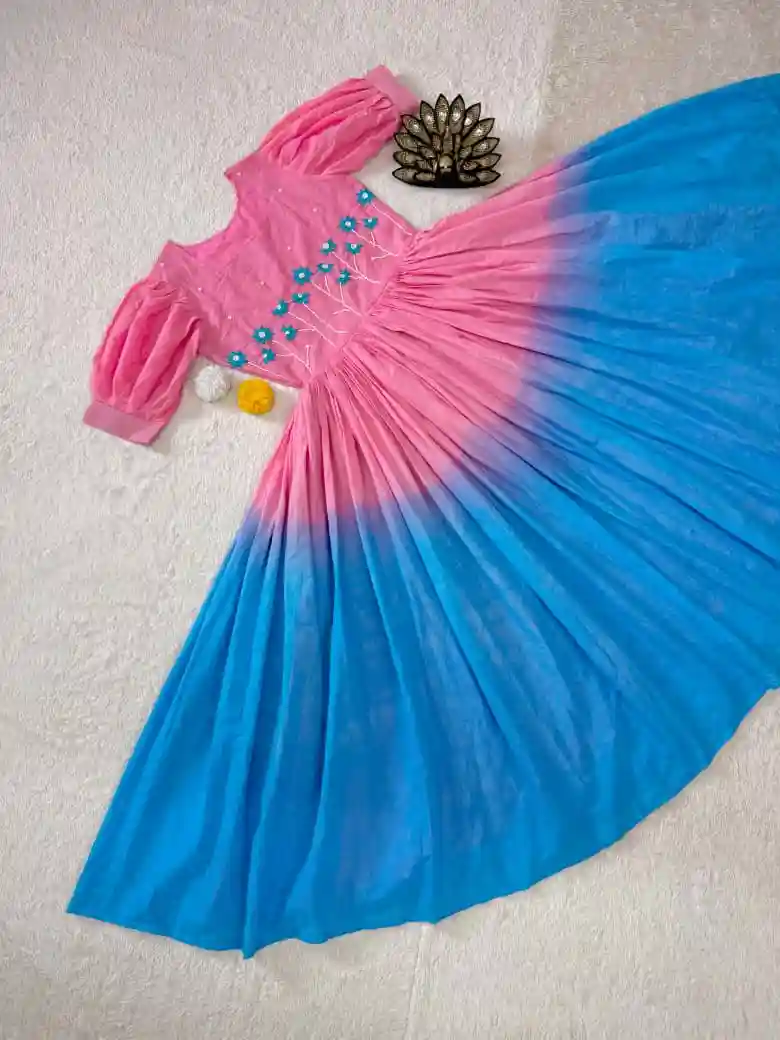 Soft Mul Cotton with Pearls & Thread Handwork Gown Dress (MCD03)