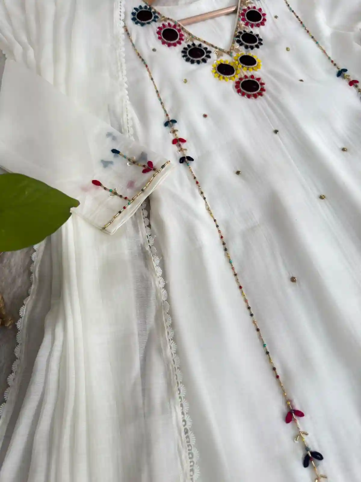Mul chanderi White  Hand work dress ( ATWH1)
