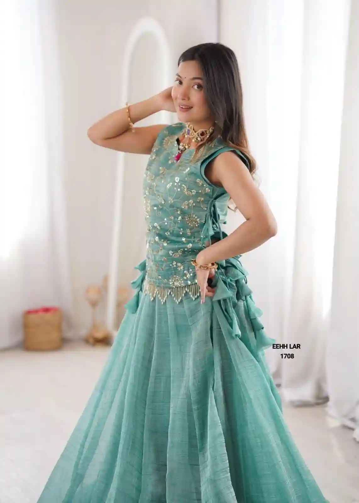 Elegant Flared Lehenga with Intricate Zari Embroidered Koti With Plain Blouse (LB01)