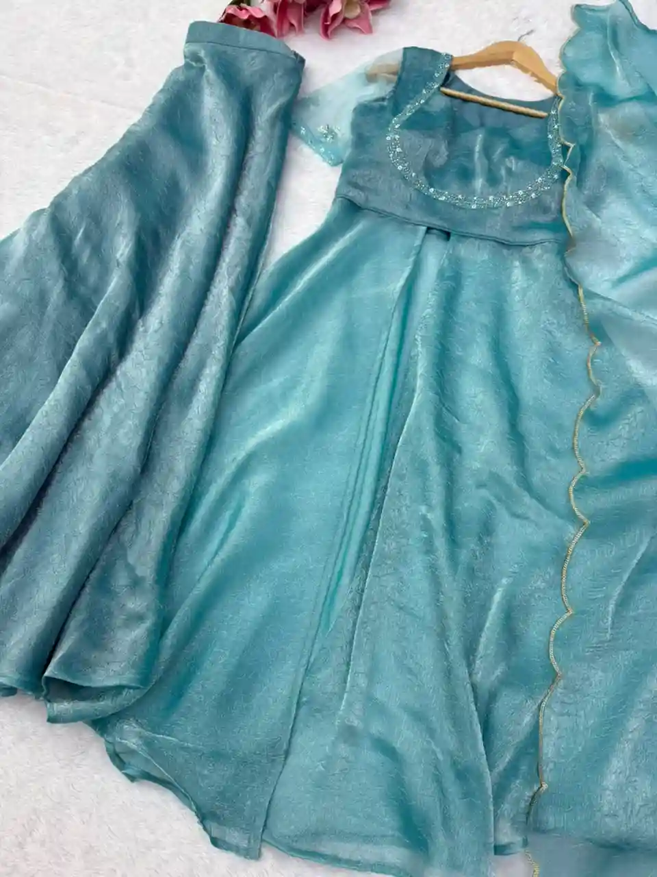 Fendy Crush Anarkali with palazzo dupatta (sky1)