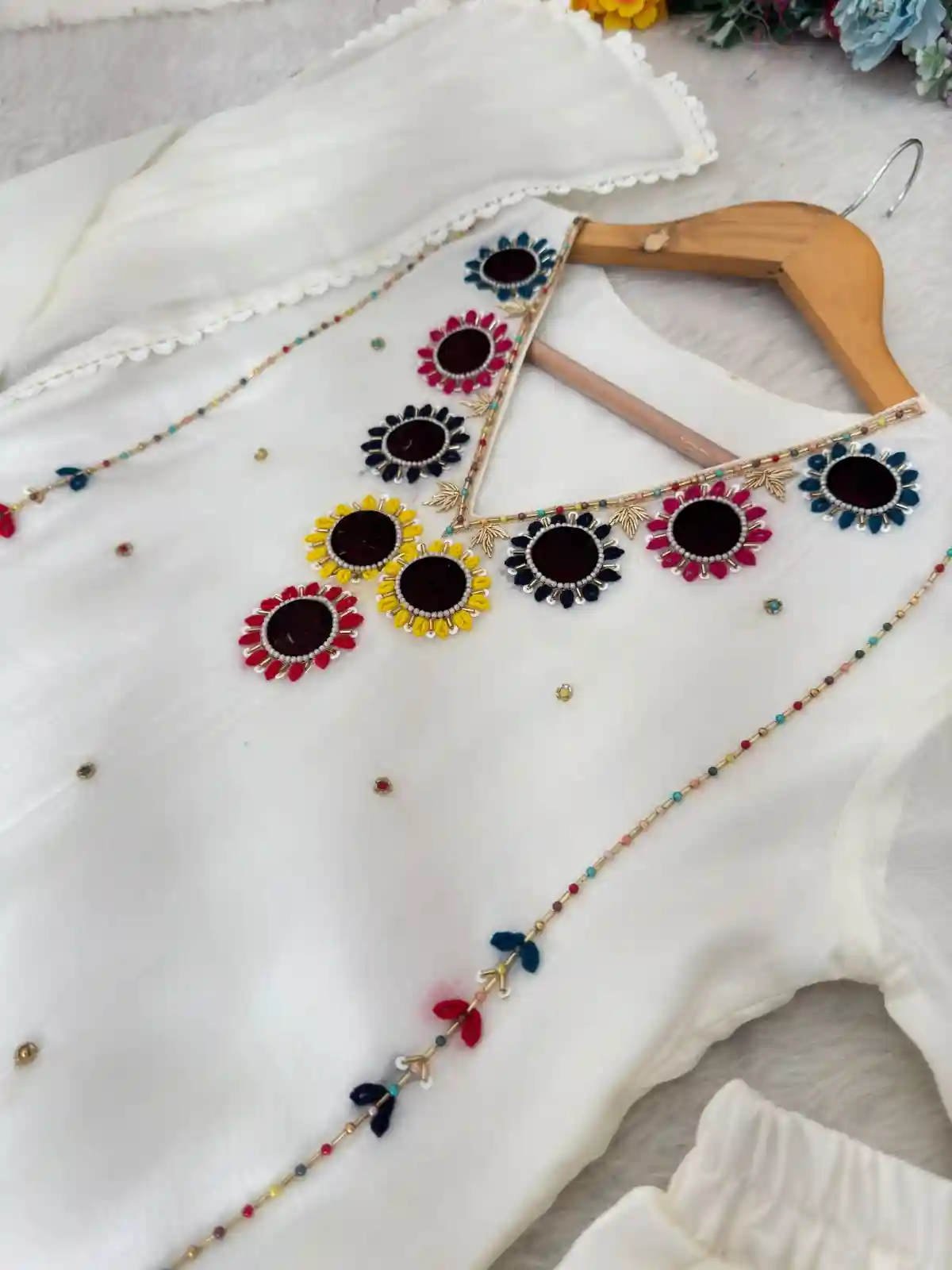 Mul chanderi White  Hand work dress ( ATWH1)