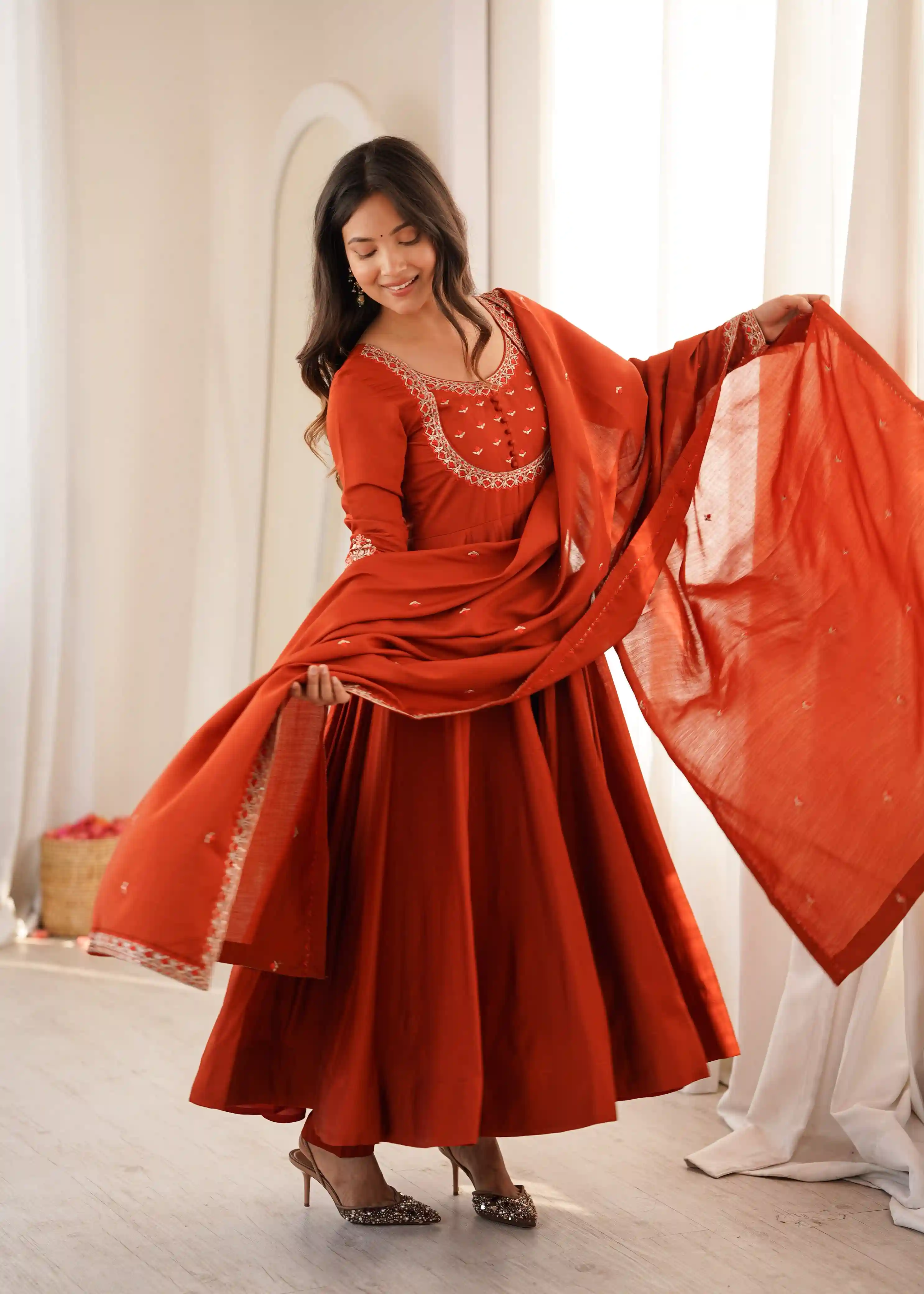 PURE ROMAN CHANDERI SILK FLARE ANARKALI (PRC01)