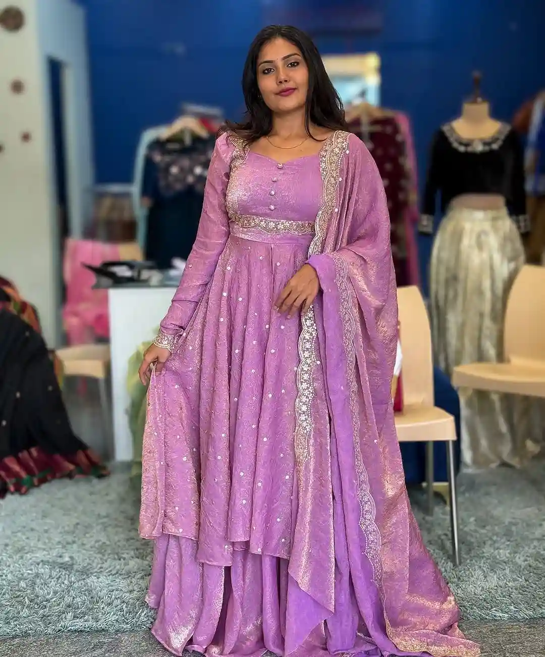 Mehru Designer Vichitra Silk Cape Top Lehenga Set with Dupatta