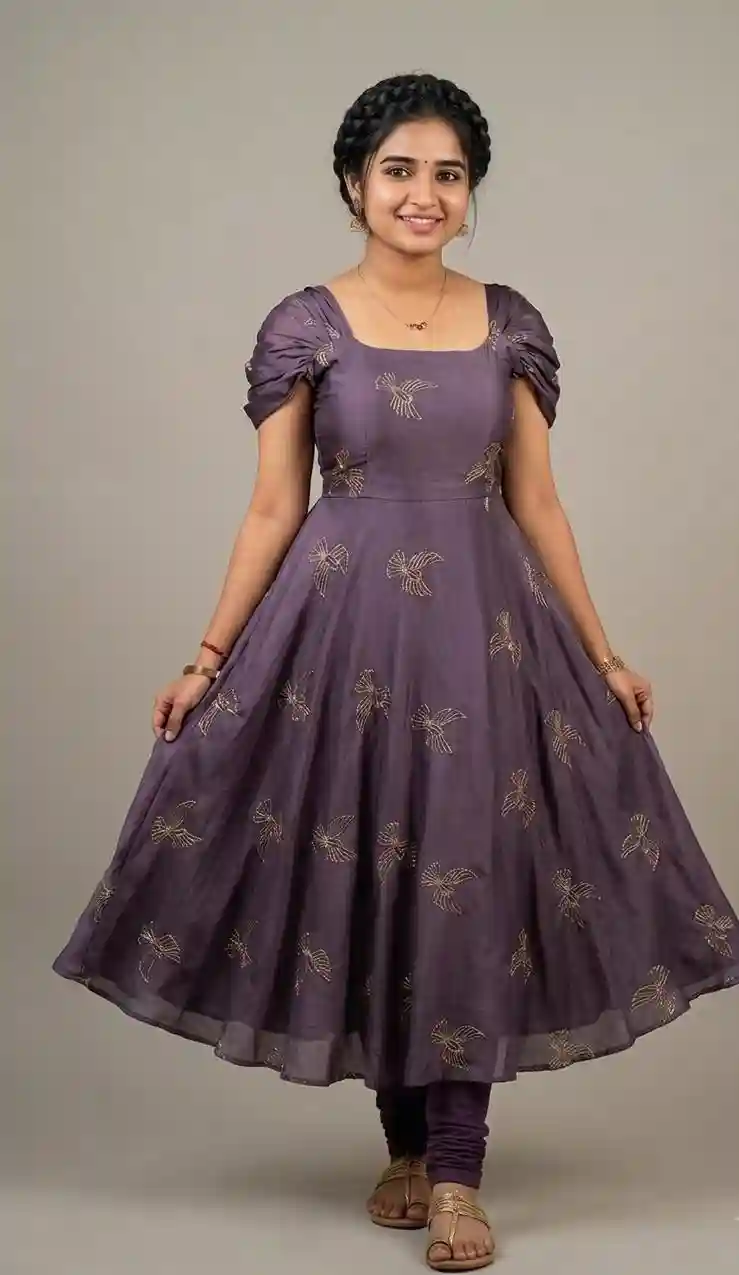 Rangoli silk fabric with beautiful “sparrow” beads aari work Gown(RS04)