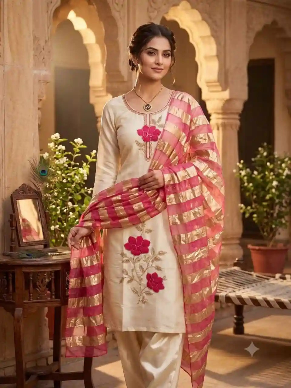Premium Glass Roman Silk Kurti With Dupatta (RSK01)