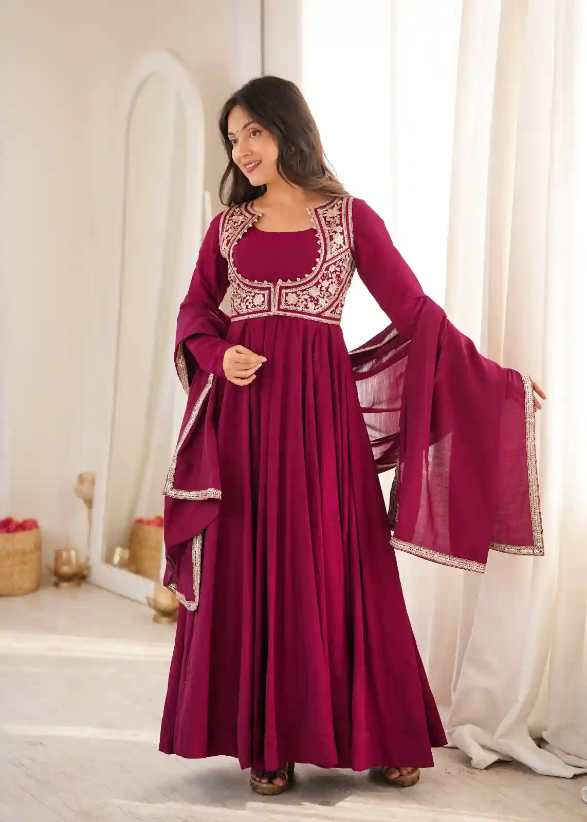 Pure Roman silk  Chanderi Anarkali Set (RSAS1)