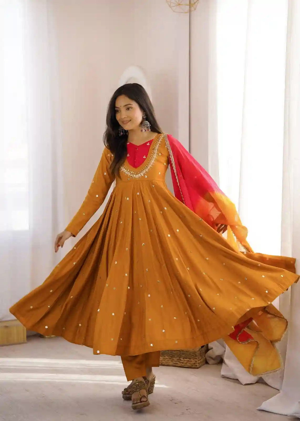Roman Silk Embroidery Sequence with Real Mirror Work (RS004)
