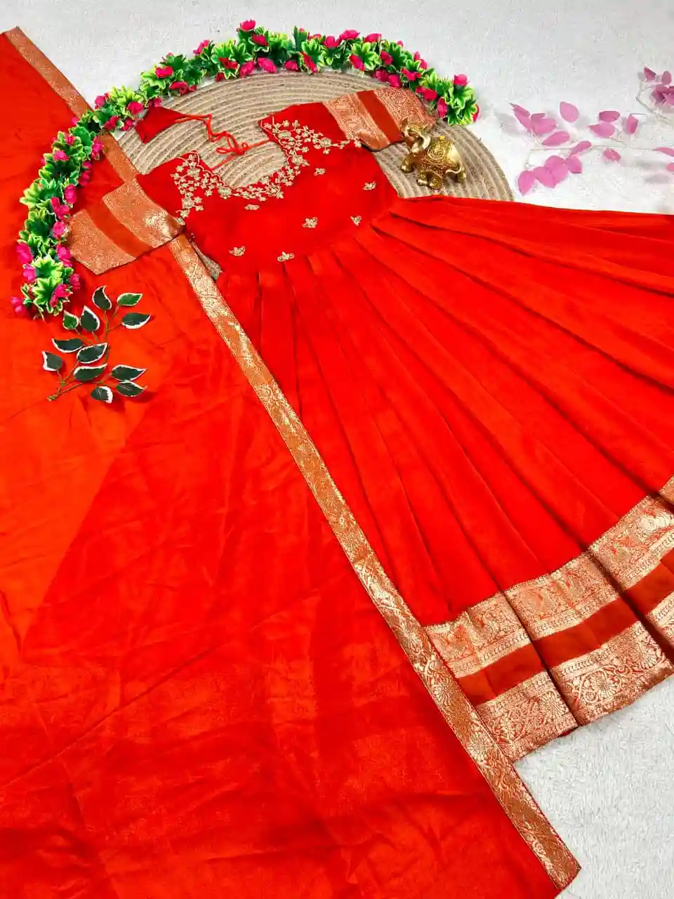 South Indian function in timeless elegance with this beautifully crafted Royal Wine Gown(G02)
